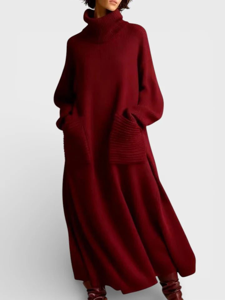 Kanimira™ | Elegancka dzianinowa sukienka z wysokim kołnierzem