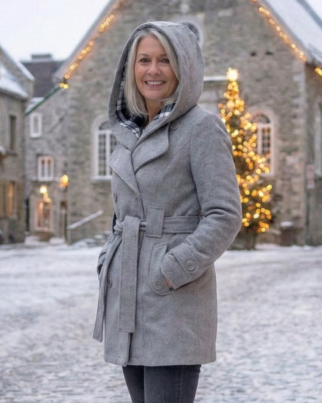 Olga | Wełniany płaszcz z kratkowanym kołnierzem