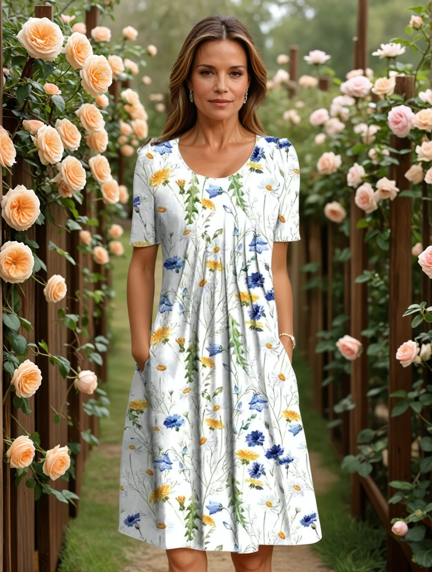 Nancy™ | Robe midi florale avec poches quotidienne