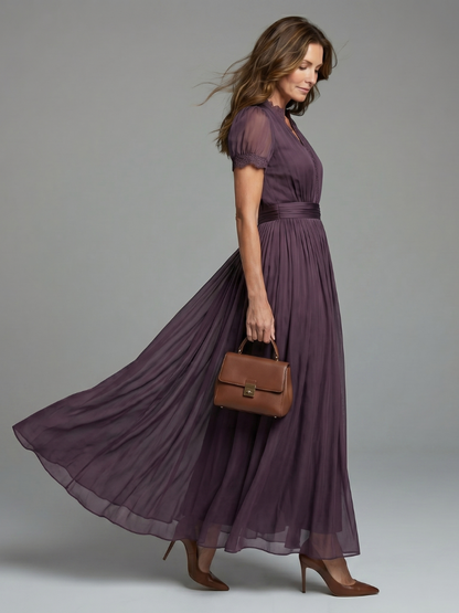 Elia | Robe Maxi à Taille Froncée avec Ouverture en Clé