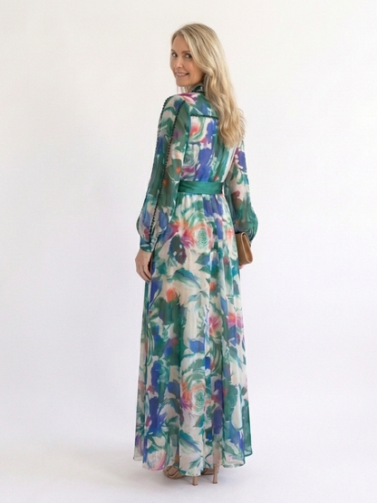 Carolina | Robe maxi à manches longues imprimée avec ceinture
