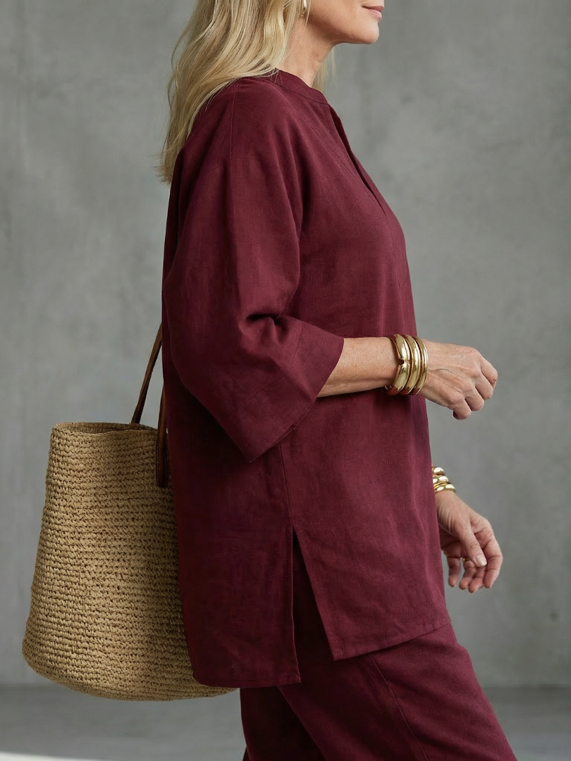 Georgiana | Ensemble Tunique V Col et Pantalon Froncé