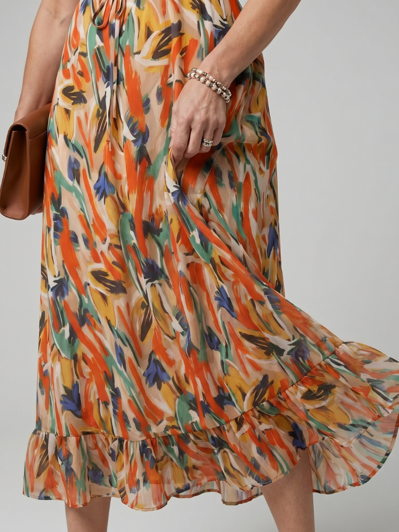 Quill | Robe midi à bretelles spaghetti avec imprimé abstrait