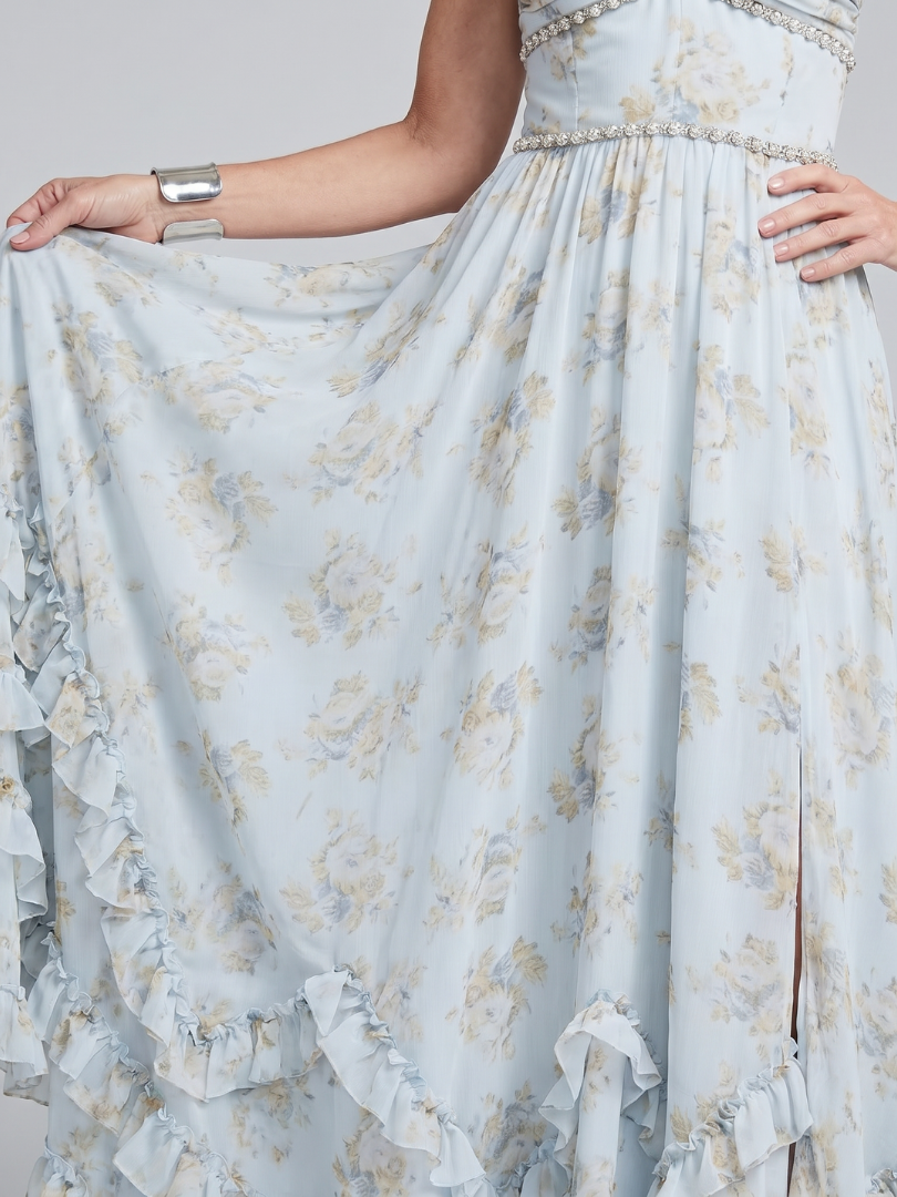 Alessia | Robe Maxi à Col Halter avec Fleurs et Perles