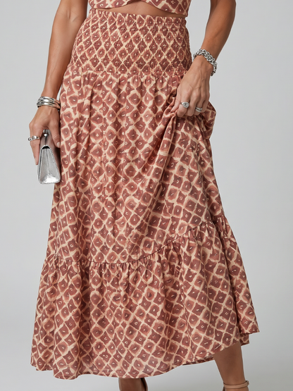 Amira | Robe Midi Découpée Imprimé Géométrique à Encolure Croisée