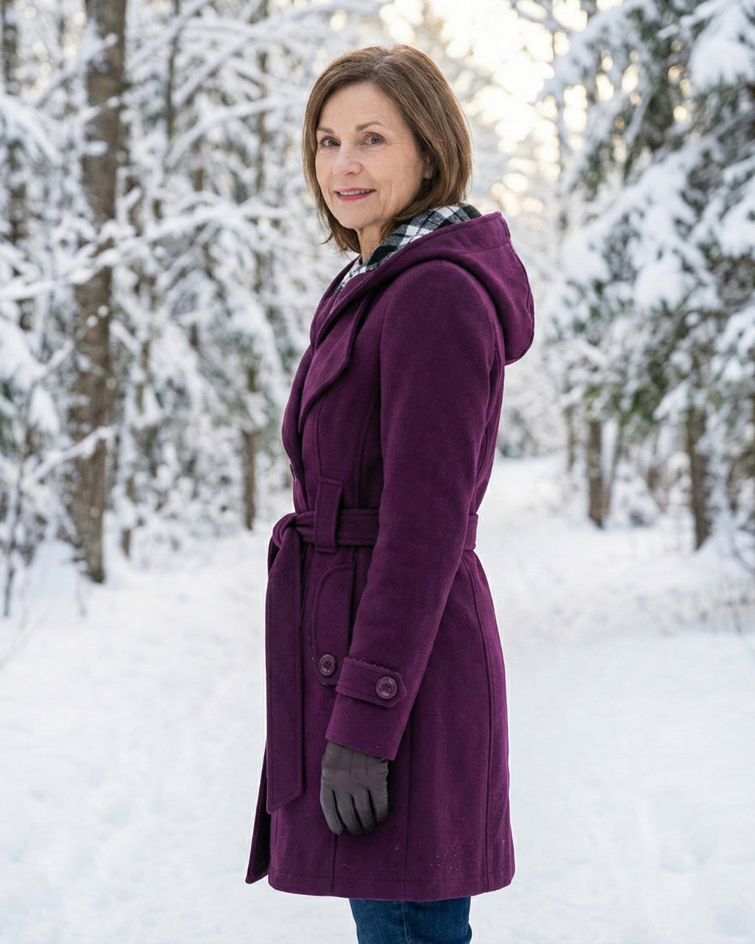 Olga | Wełniany płaszcz z kratkowanym kołnierzem