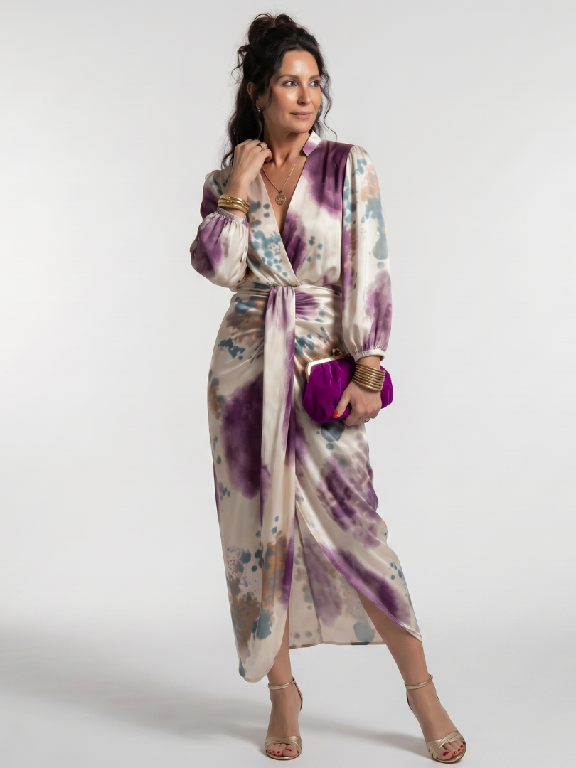 Valentina | Robe Midi Imprimée à Enveloppe Croisée avec Ceinture