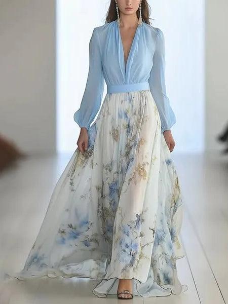 Madeleine | Robe maxi à imprimé floral époustouflant avec décolleté en V
