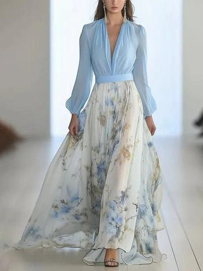 Madeleine | Robe maxi à imprimé floral époustouflant avec décolleté en V