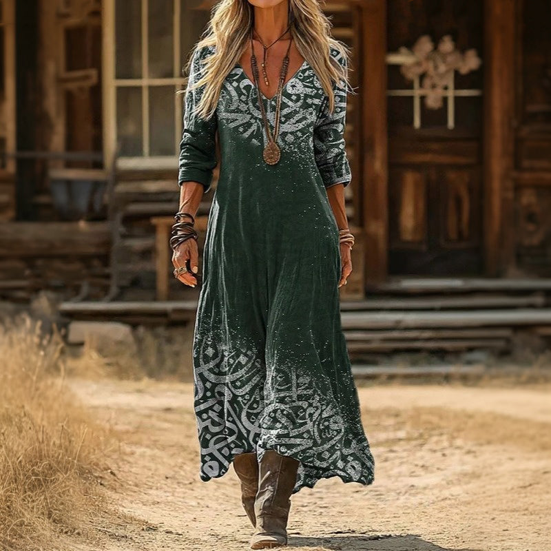 Evelyn | Robe décontractée à manches longues inspirée du vintage