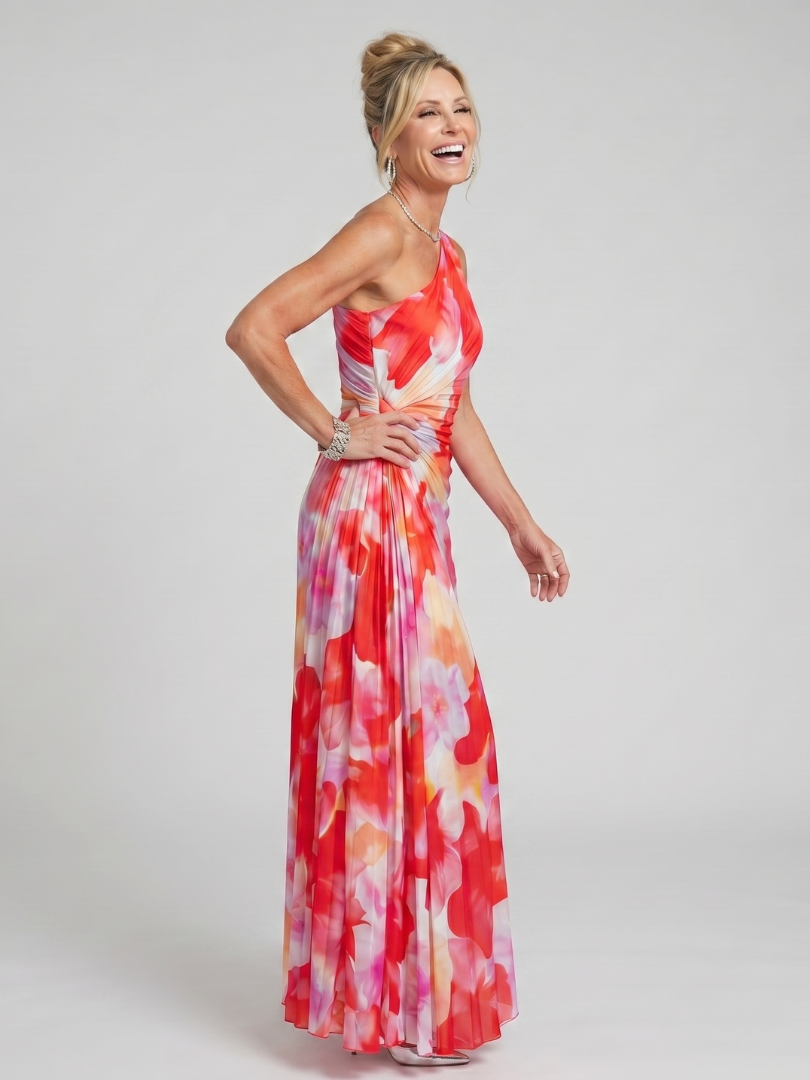 Taya | Robe Midi à Buste Plissé à Une Épaule