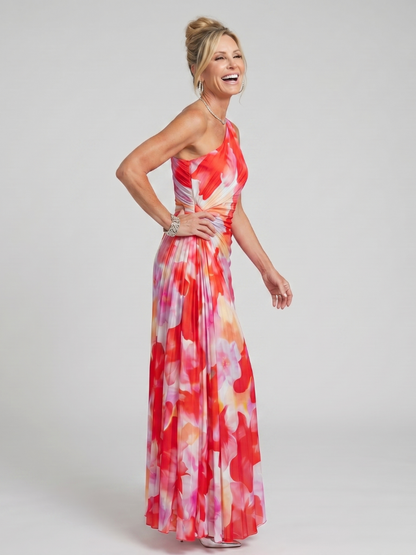 Taya | Robe Midi à Buste Plissé à Une Épaule