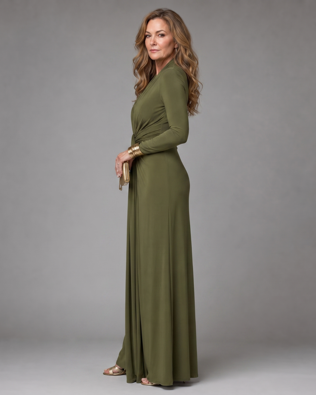Vimmer | Robe Maxi à Col V Profond Drapée à Manches Longues