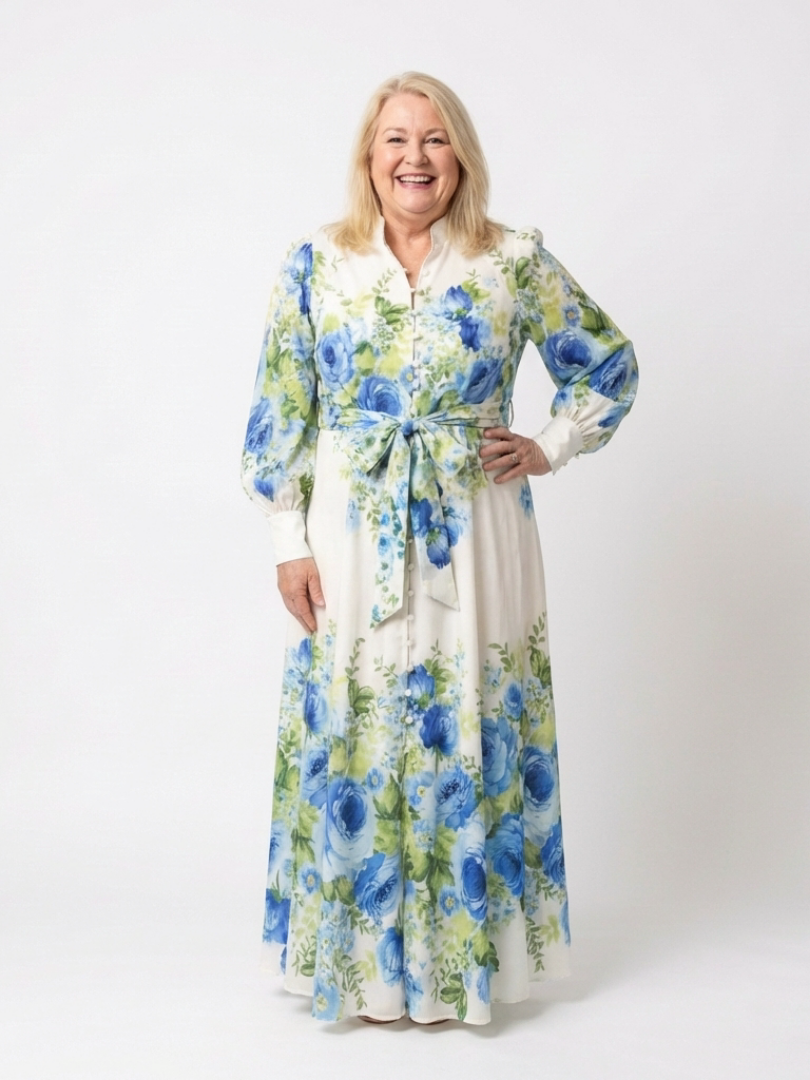 Harper | Robe Maxi à Manches Longues avec Boutons Florale