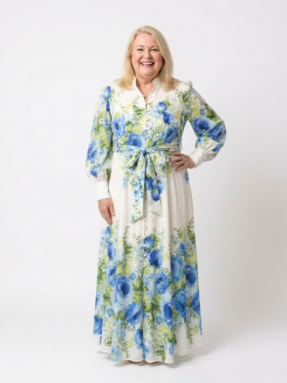 Harper | Robe Maxi à Manches Longues avec Boutons Florale