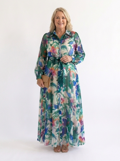 Carolina | Robe maxi à manches longues imprimée avec ceinture