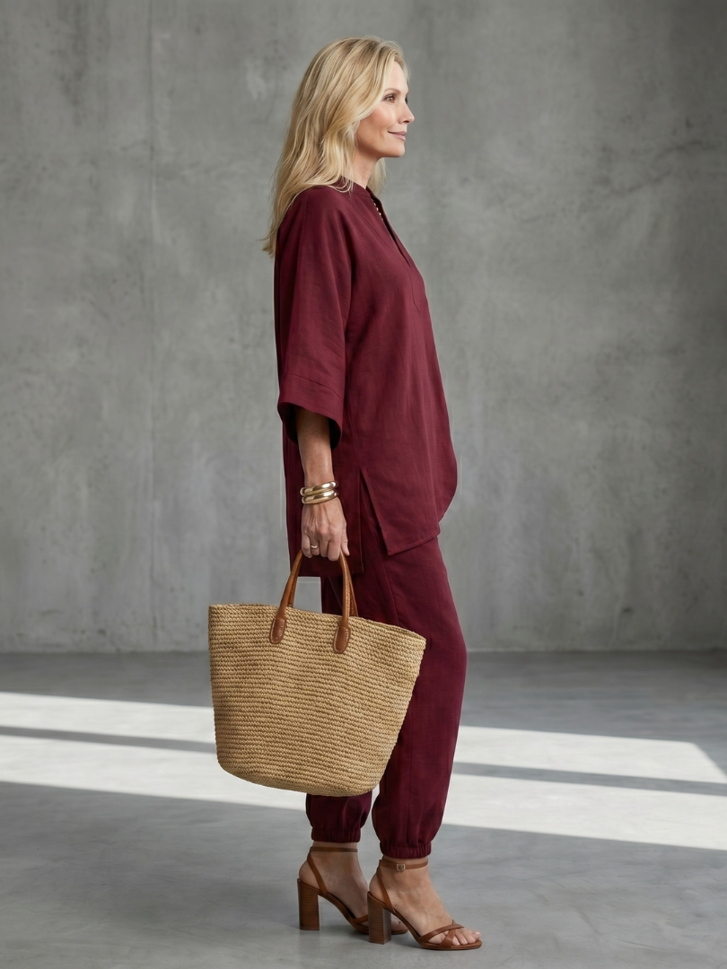 Georgiana | Ensemble Tunique V Col et Pantalon Froncé