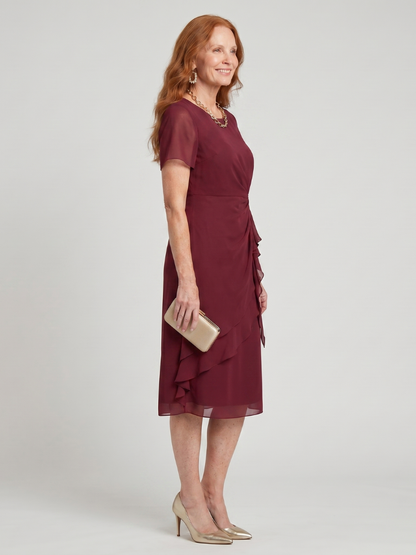Eira | Robe Midi à Manches Courtes avec Ourlet Superposé
