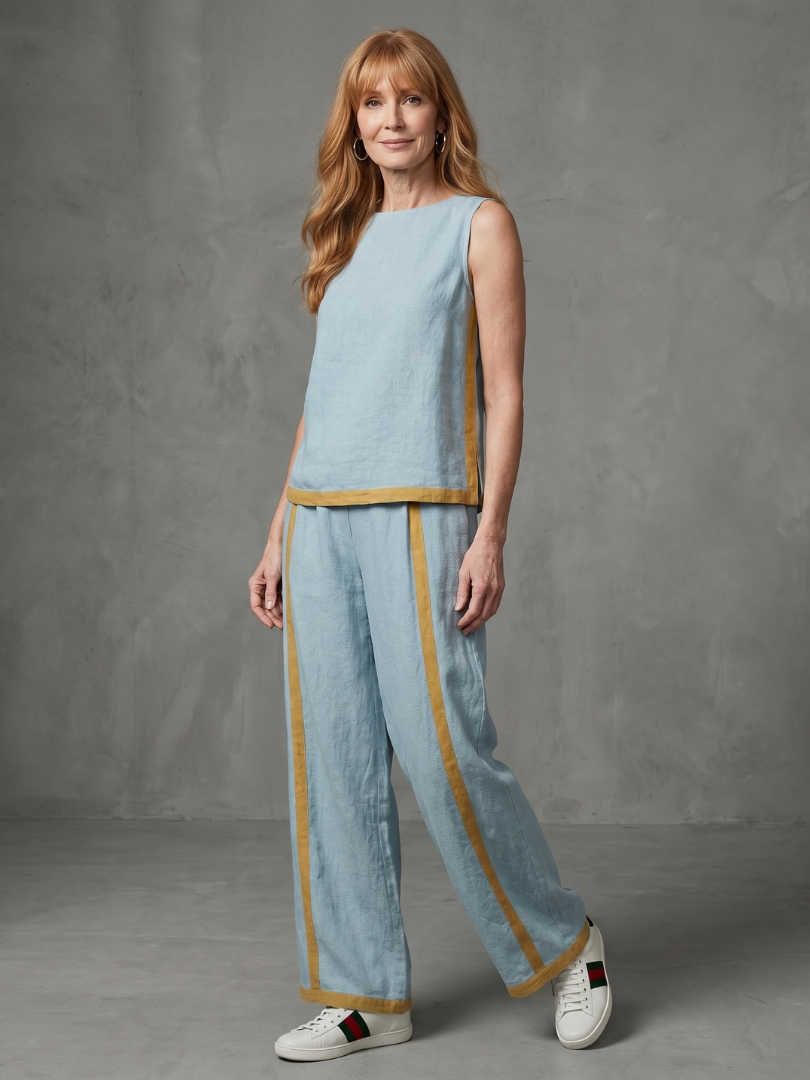 Inara | Ensemble Top Sans Manches et Pantalons Large à Contrast