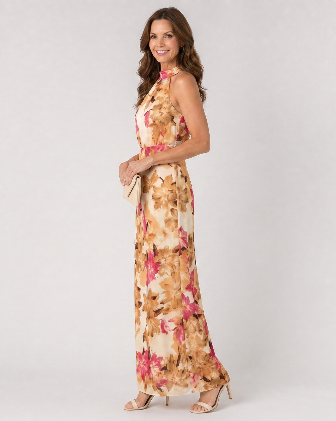 Cekel | Robe Midi Flottante à Imprimé Botanique avec Col Halter