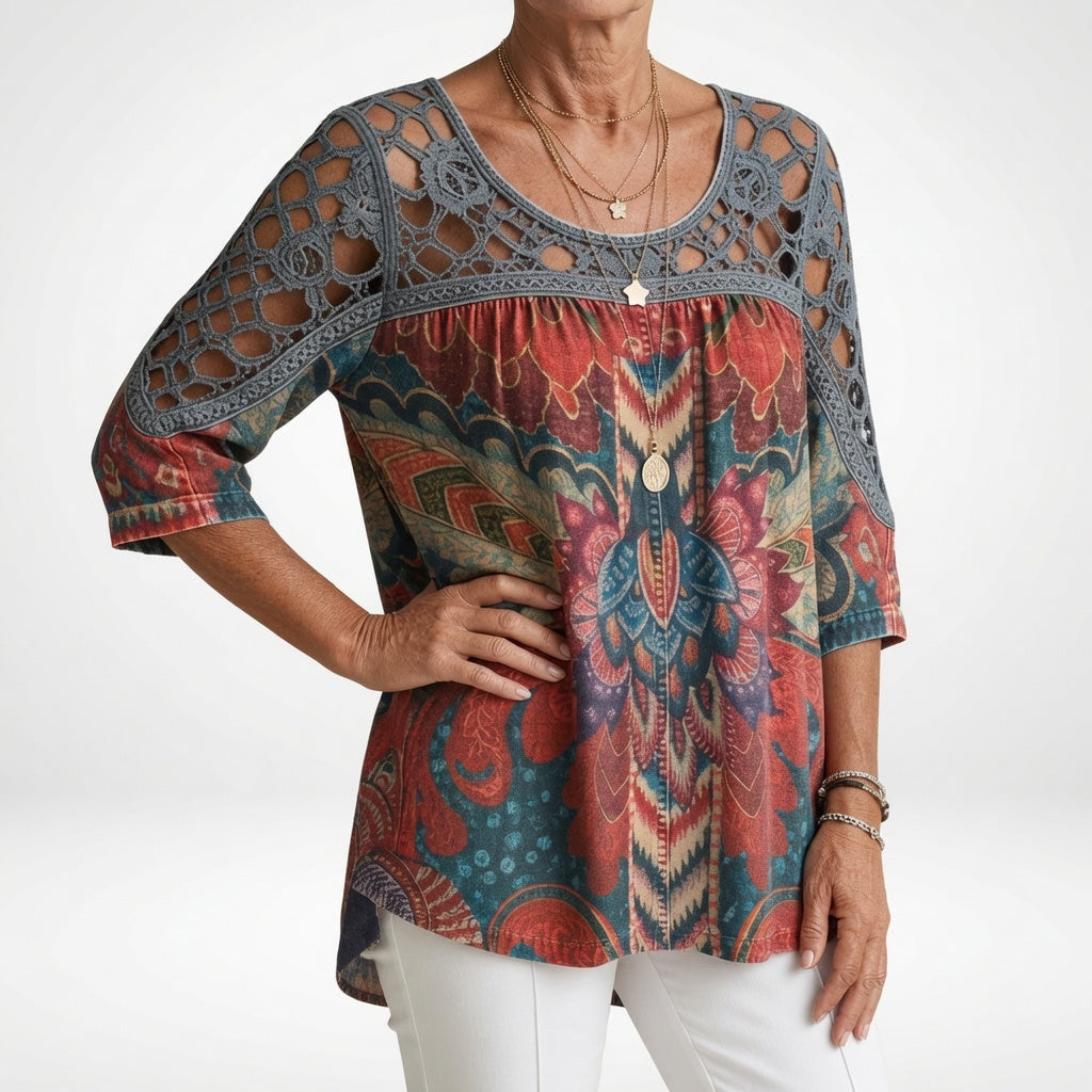 Claire | Ethnic Print Blouse Bohemian Natural Femininity