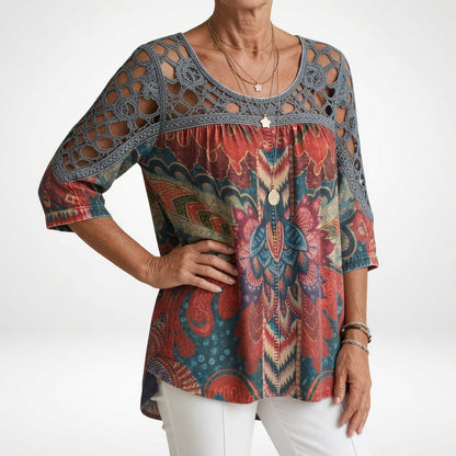 Claire | Ethnic Print Blouse Bohemian Natural Femininity