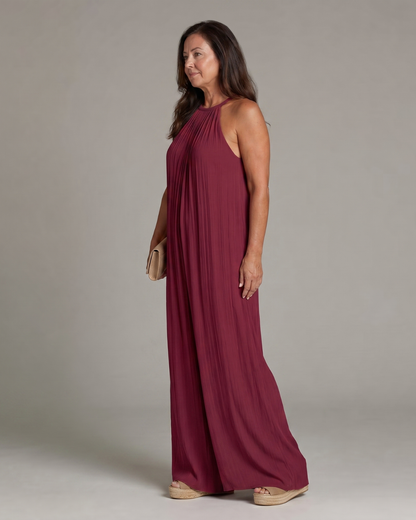 Sylvara | Combinaison Relaxed à Encolure Halter Plissée et Jambes Larges