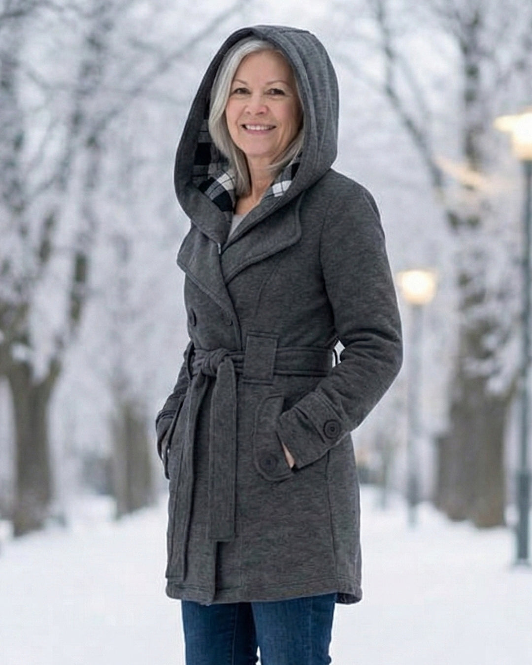 Olga | Wełniany płaszcz z kratkowanym kołnierzem