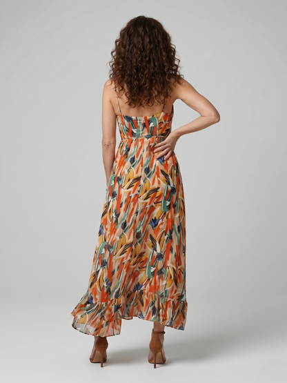 Quill | Robe midi à bretelles spaghetti avec imprimé abstrait