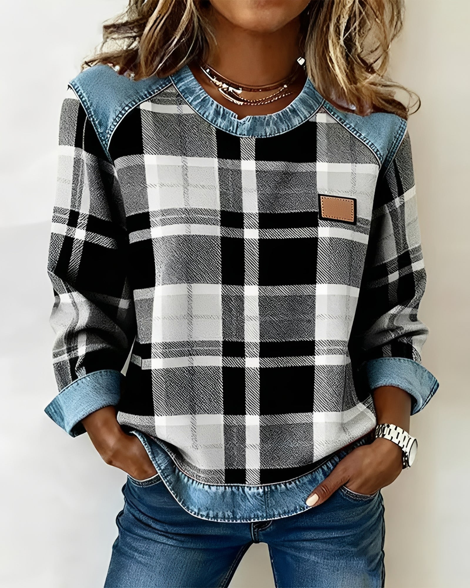 Avery | Plaid Denim Sweater