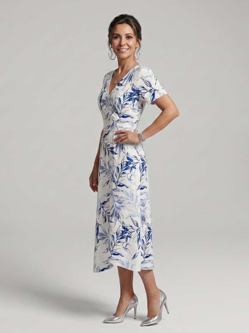 Kael | Robe Midi Imprimé Botanique Doux Col V
