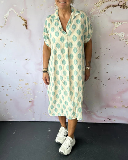 Mirelle™ | Casual Leaf Print Midi Dress