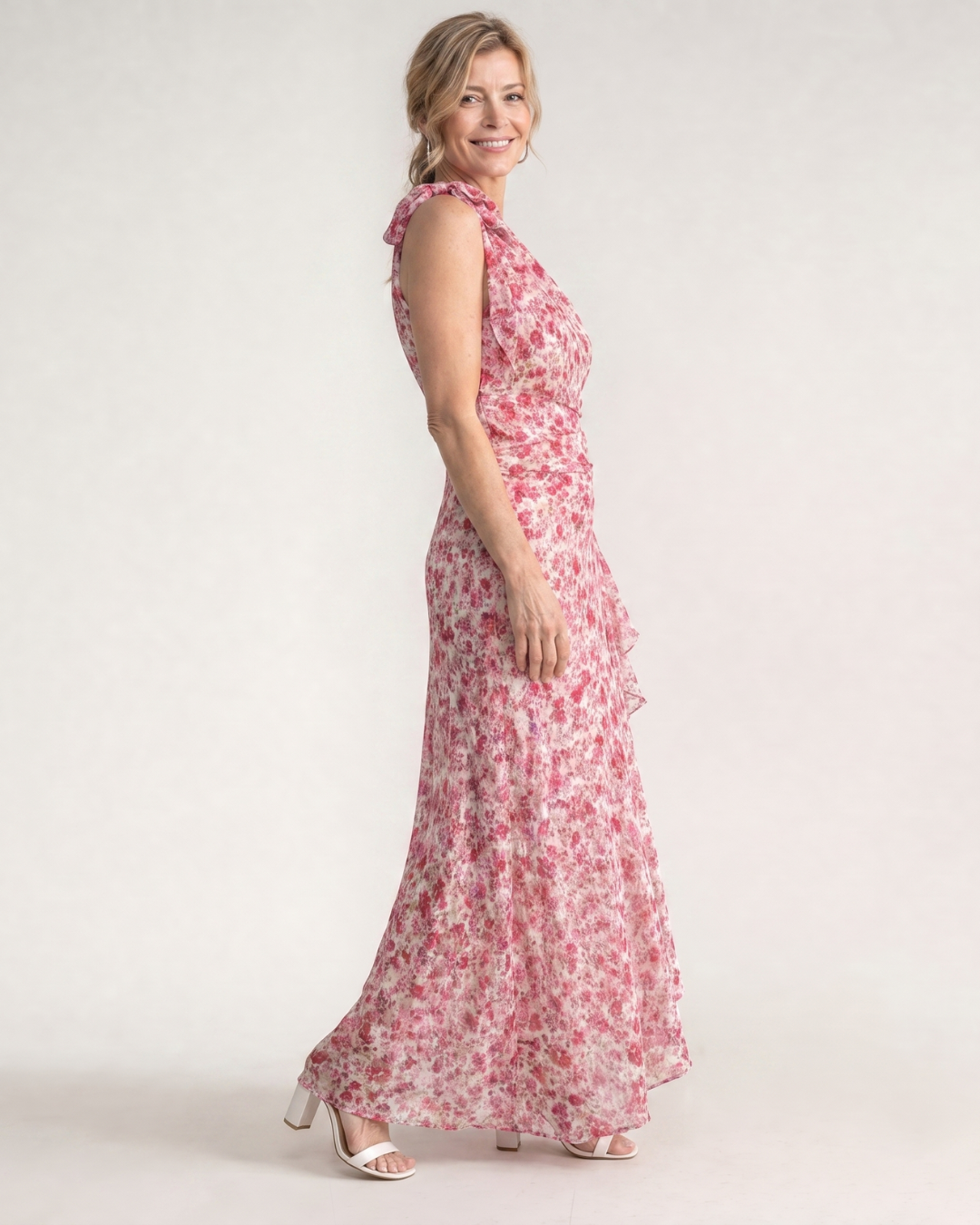 Ikele | Robe midi à volants asymétriques à motif floral