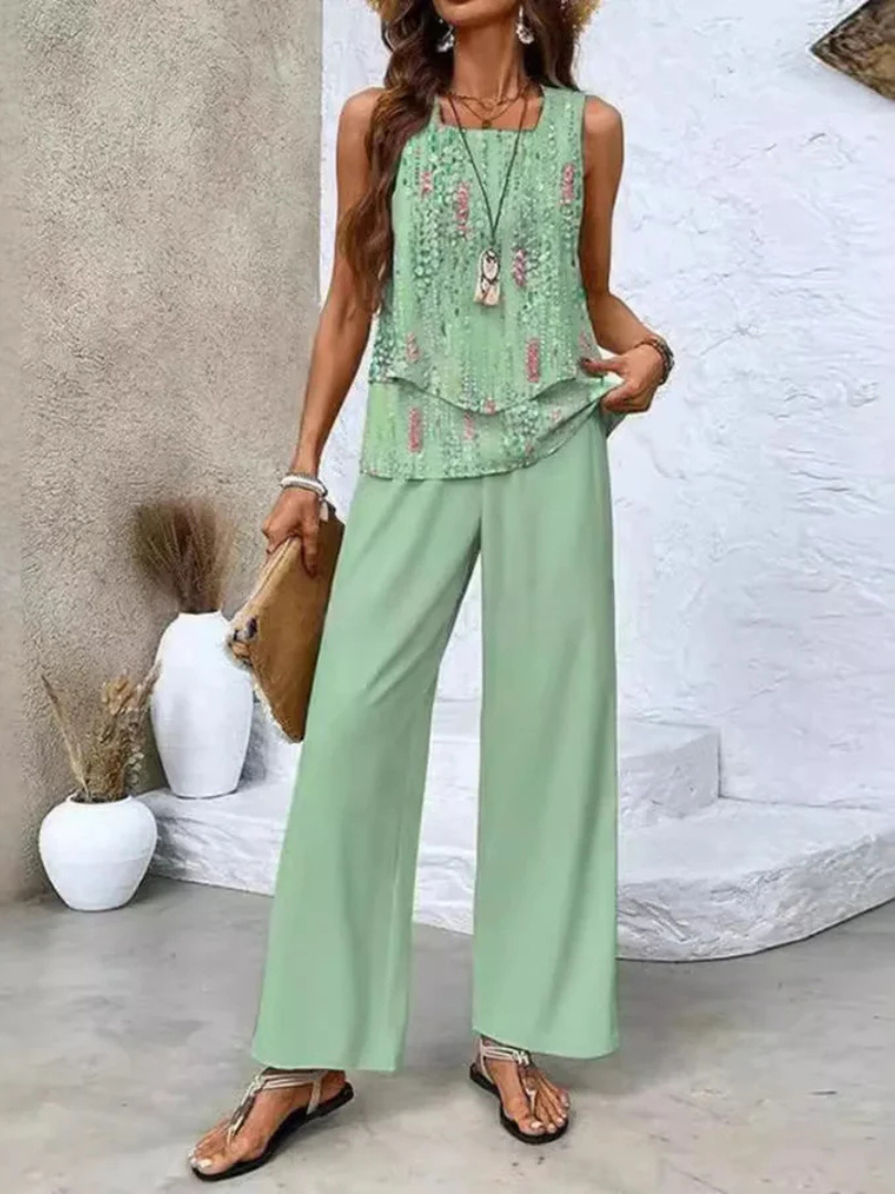 Ovelynra™ | Ensemble débardeur sans manches et pantalon à jambes larges