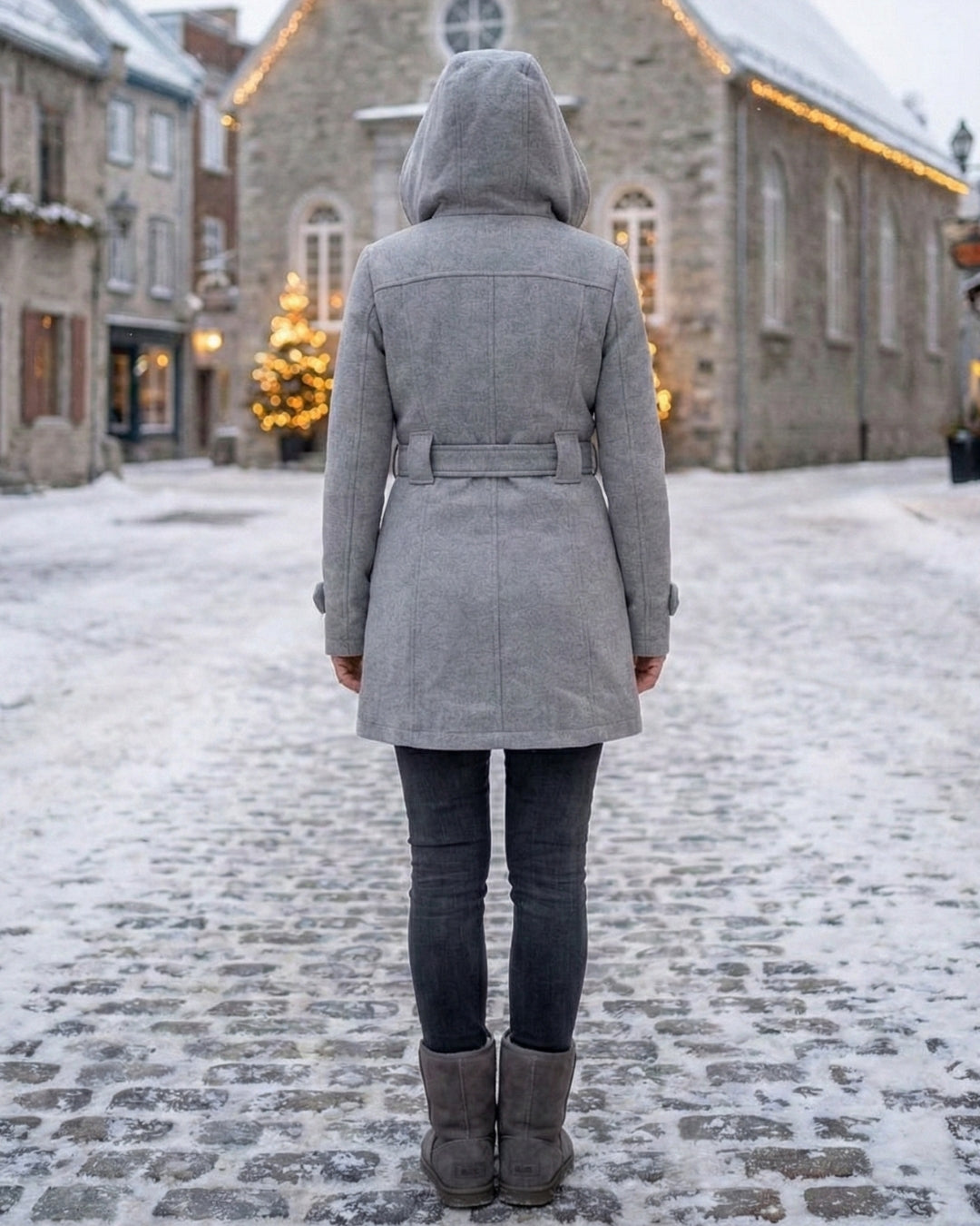Olga | Wełniany płaszcz z kratkowanym kołnierzem
