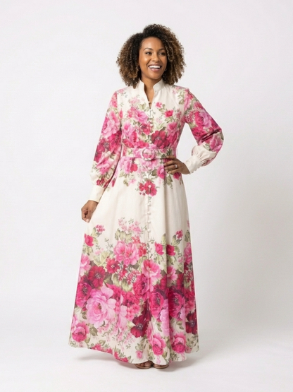 Kennedy | Robe maxi à manches longues florale avec ceinture