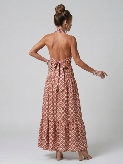 Amira | Robe Midi Découpée Imprimé Géométrique à Encolure Croisée