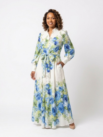 Harper | Robe Maxi à Manches Longues avec Boutons Florale