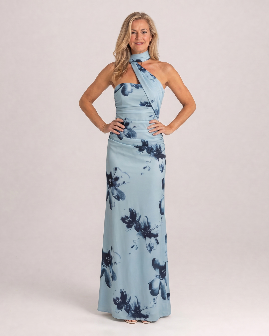 Fijem | Robe Maxi Halter Florale Aquarelle à Une Épaule