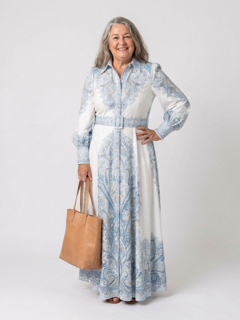 Sierra | Robe maxi à manches longues imprimée et col montant