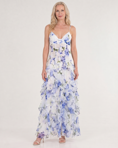 Vugeh | Robe midi sans manches à volants floraux aquarelle