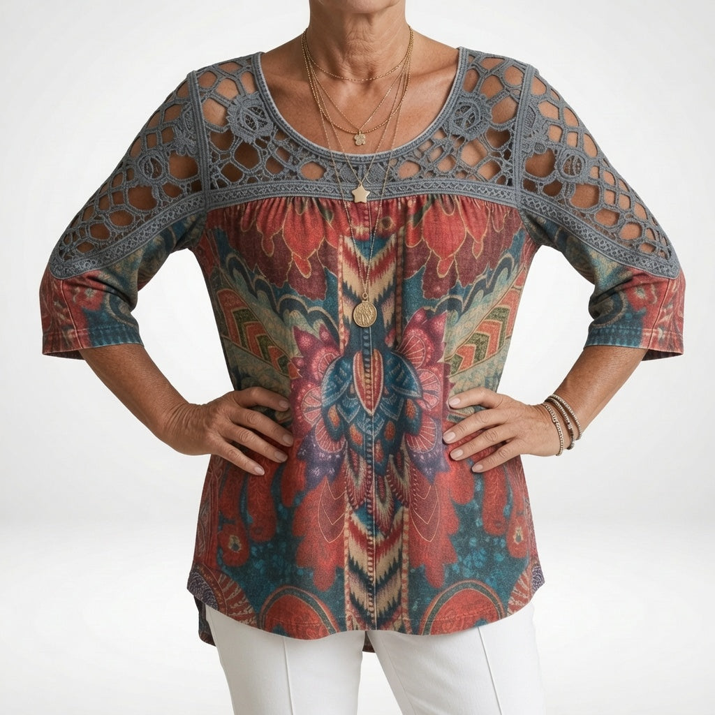 Claire | Ethnic Print Blouse Bohemian Natural Femininity