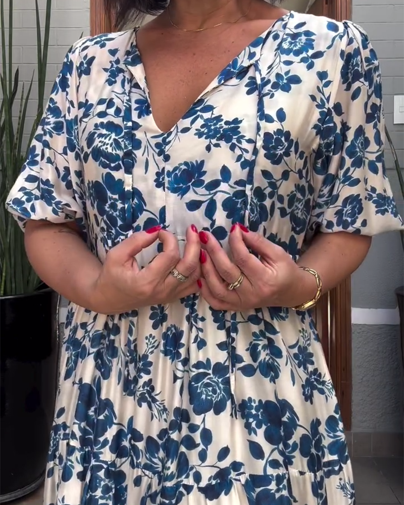 Brenda | Vestido Floral de Manga Corta