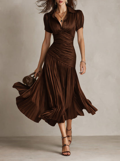 Adriana - Robe Midi en Satin Rayée Rétro