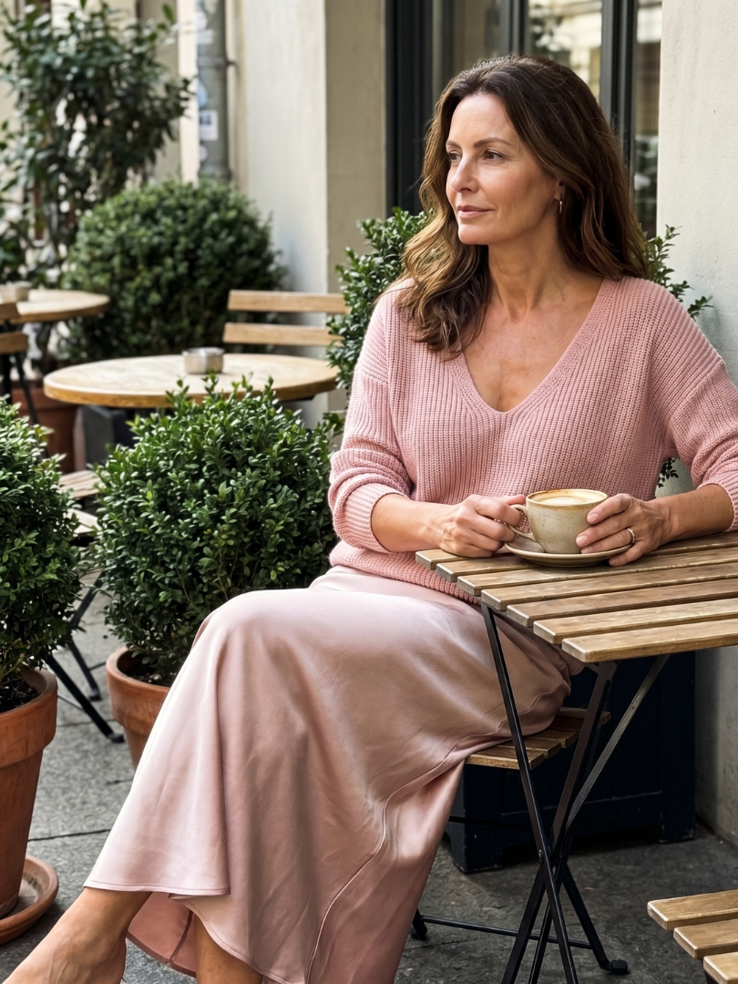Luciana | Jupe en Satin Biais avec Ensemble en Maille