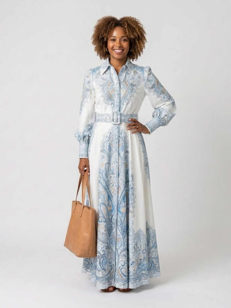 Sierra | Robe maxi à manches longues imprimée et col montant