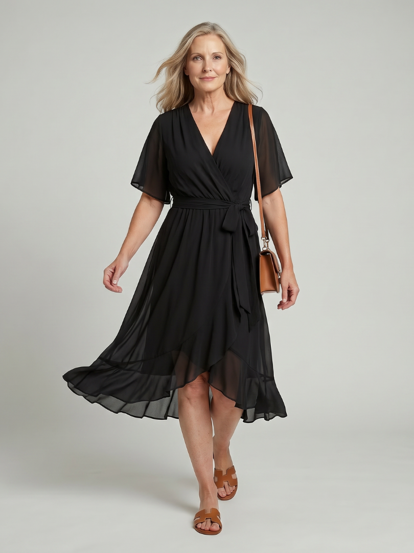Keziah | Robe Midi à Manches Courtes avec Ourlet Doux et Fluide