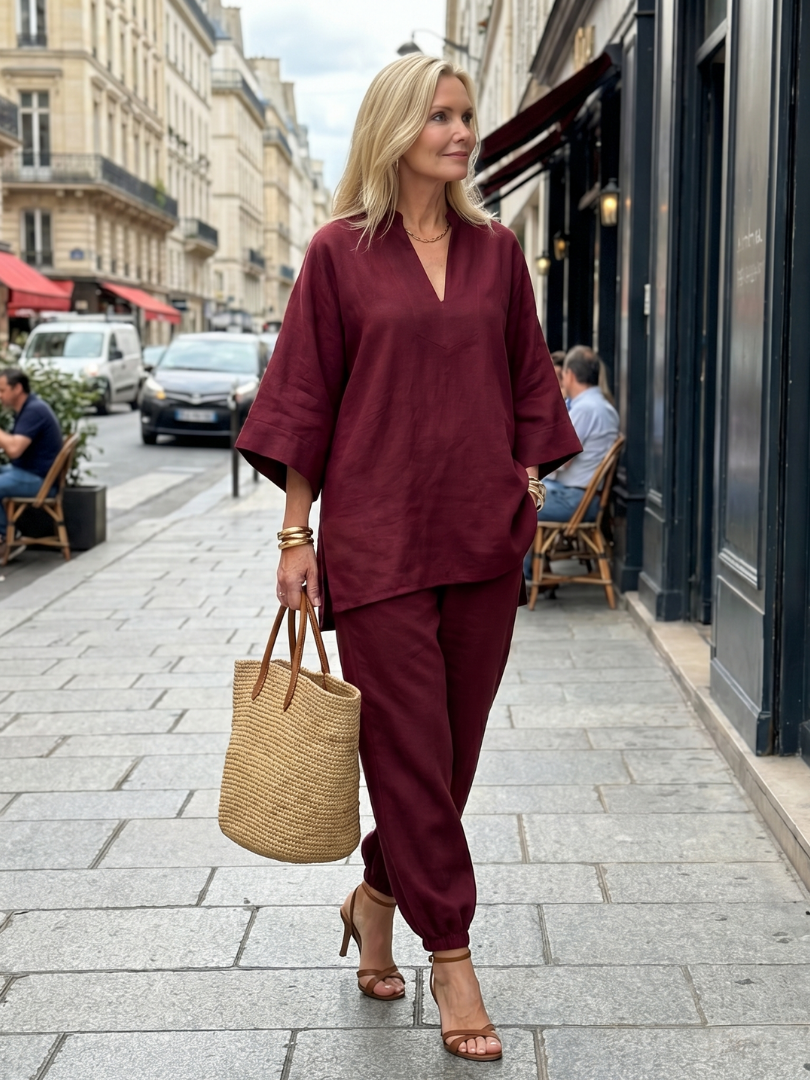 Georgiana | Ensemble Tunique V Col et Pantalon Froncé