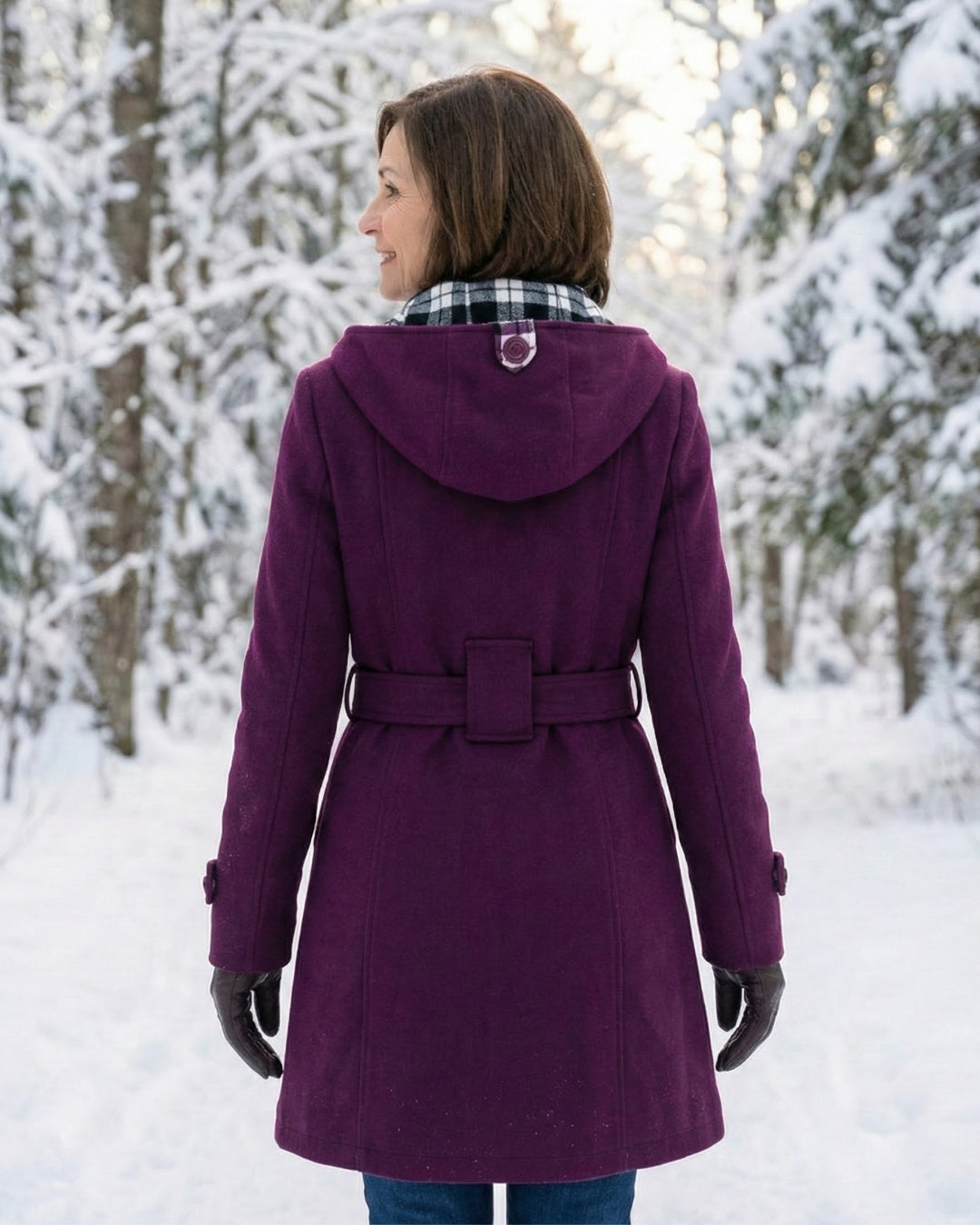 Olga | Wełniany płaszcz z kratkowanym kołnierzem