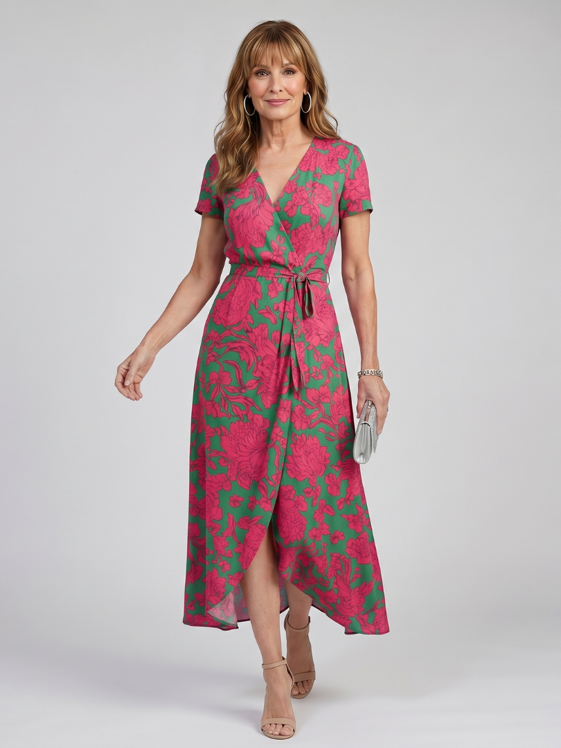 Priya | Robe Midi Fleurie à Manches Courtes